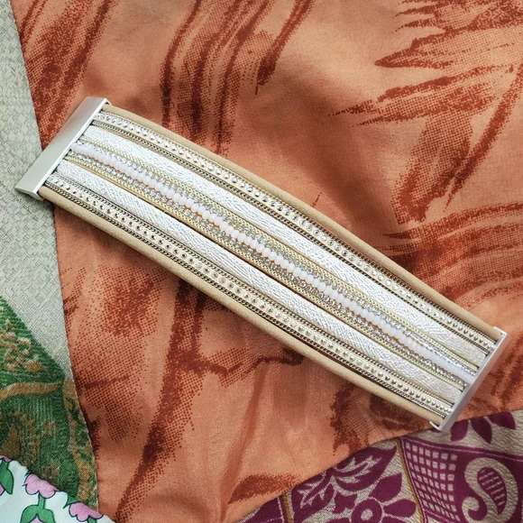 FINAL DROP!! Tan Faux Suede & Gold Faux Leather Bohemian Wrap Style Bracelet - Picture 7 of 9